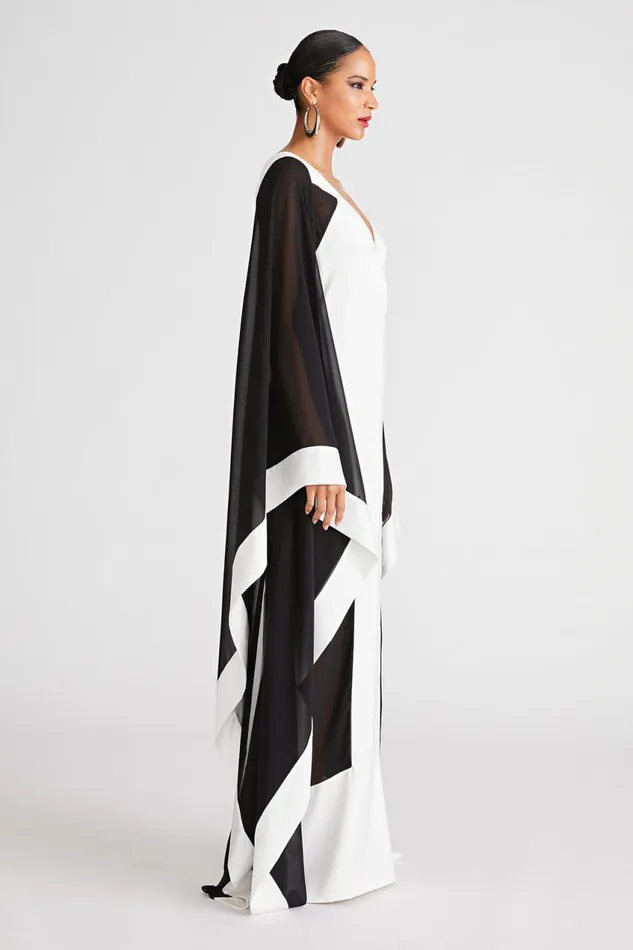Dresses Women Halston Yara Gown In Satin and Chiffon Whiteblack