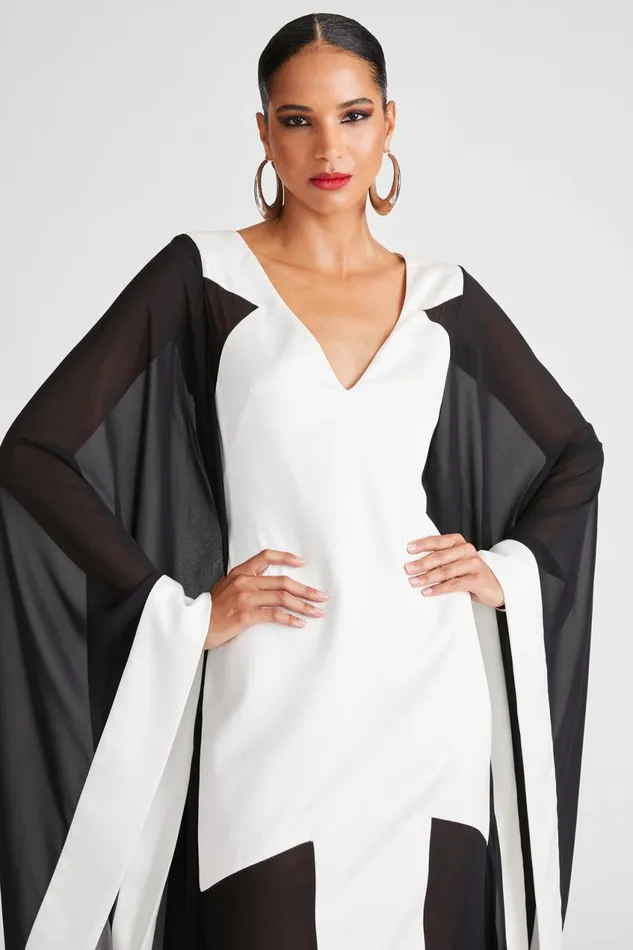 Dresses Women Halston Yara Gown In Satin and Chiffon Whiteblack