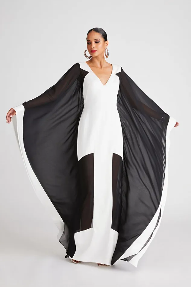 Dresses Women Halston Yara Gown In Satin and Chiffon Whiteblack
