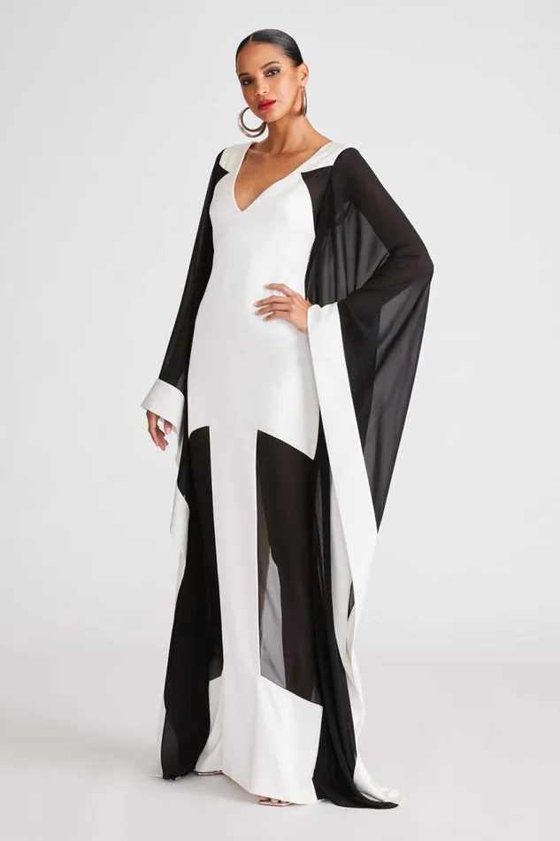 Dresses Women Halston Yara Gown In Satin and Chiffon Whiteblack