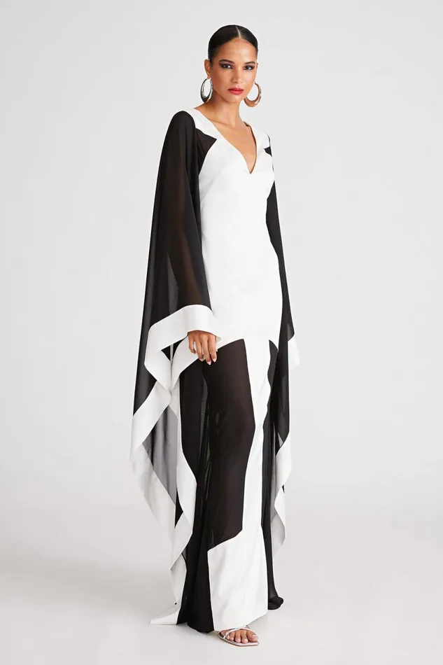Dresses Women Halston Yara Gown In Satin and Chiffon Whiteblack