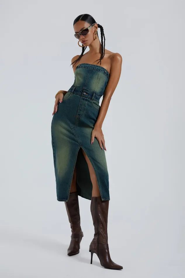Dresses Women Jaded London Shop Liberty 2 In 1 Detachable Denim Blue Midi Dress