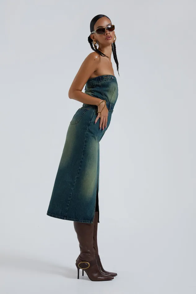 Dresses Women Jaded London Shop Liberty 2 In 1 Detachable Denim Blue Midi Dress