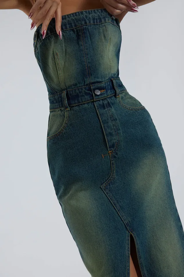 Dresses Women Jaded London Shop Liberty 2 In 1 Detachable Denim Blue Midi Dress