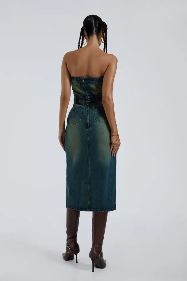 Dresses Women Jaded London Shop Liberty 2 In 1 Detachable Denim Blue Midi Dress