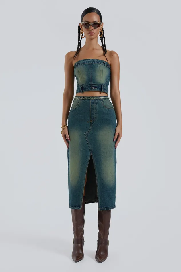 Dresses Women Jaded London Shop Liberty 2 In 1 Detachable Denim Blue Midi Dress