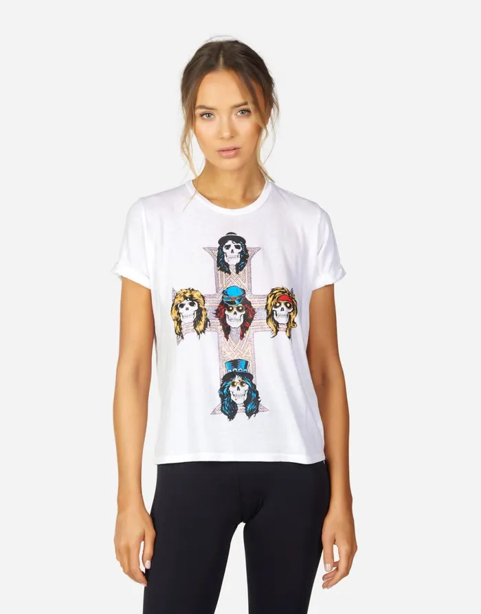 Edda Guns N039 Roses Cross White Women039s Lauren Moshi Short Sleeve
