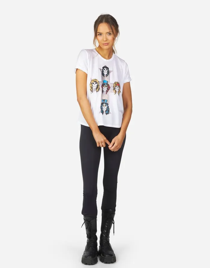 Edda Guns N039 Roses Cross White Women039s Lauren Moshi Short Sleeve