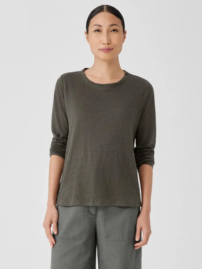 Eileen Fisher Denim Organic Linen Jersey Crew Neck Top Grove 8211 Shop