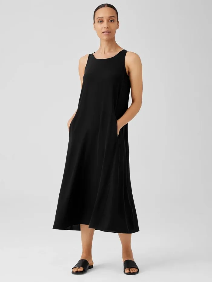 Eileen Fisher Dresses and Skirts Silk Georgette Crepe Scoop Neck Dress Black 8211 Shop