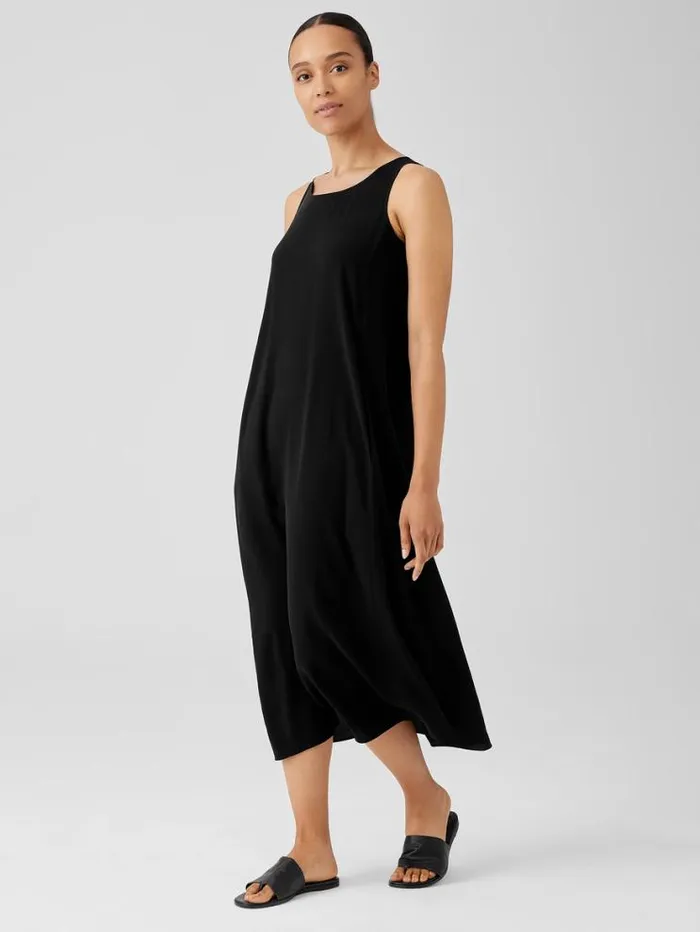 Eileen Fisher Dresses and Skirts Silk Georgette Crepe Scoop Neck Dress Black 8211 Shop