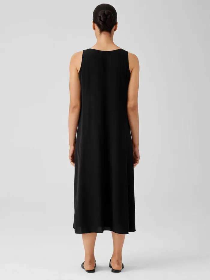 Eileen Fisher Dresses and Skirts Silk Georgette Crepe Scoop Neck Dress Black 8211 Shop