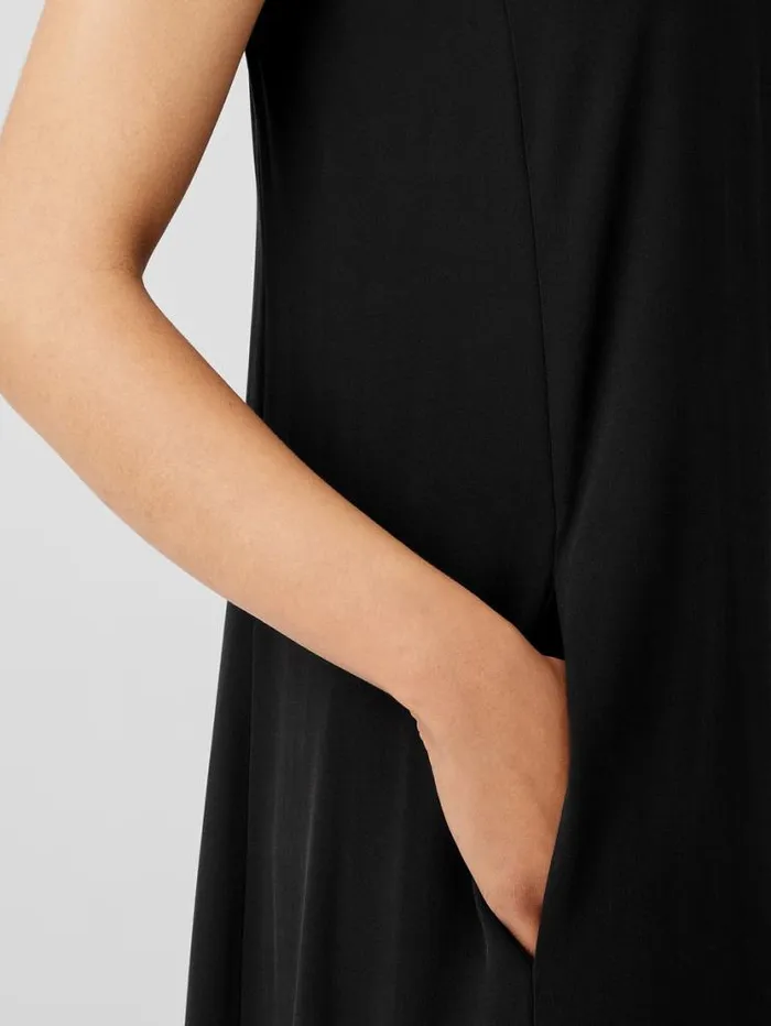 Eileen Fisher Dresses and Skirts Silk Georgette Crepe Scoop Neck Dress Black 8211 Shop
