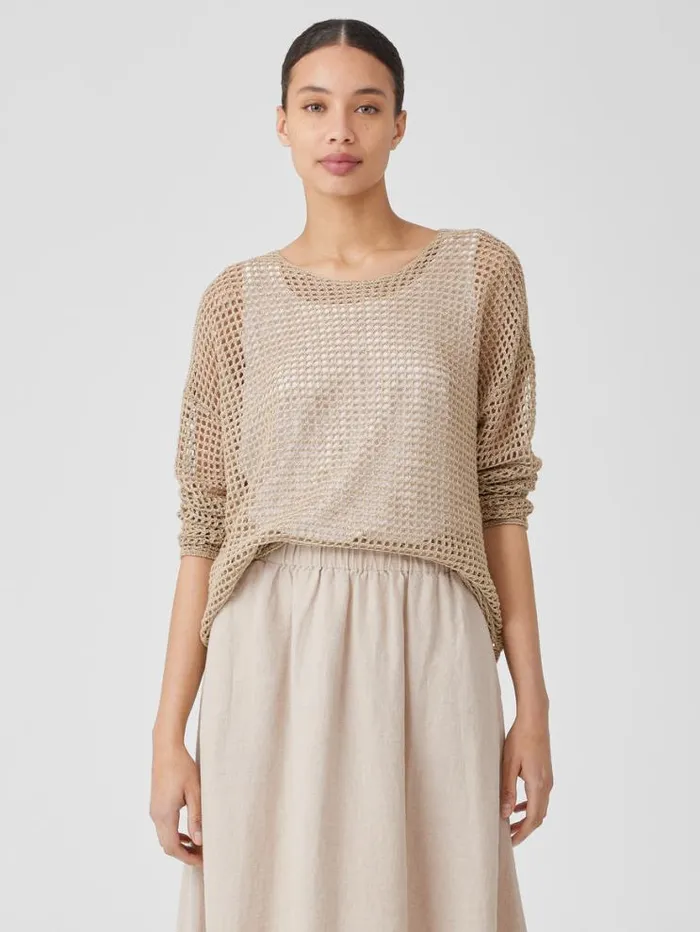 Eileen Fisher Extended Sizing 1X3X Organic Linen DlavRound Neck Top Natural 8211 Shop