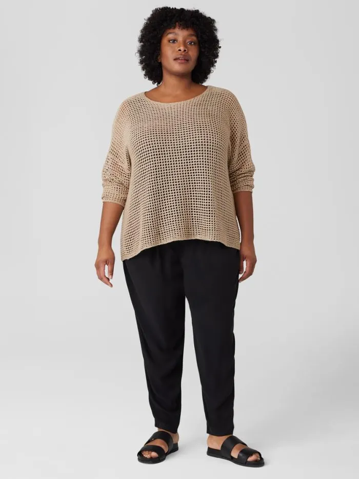 Eileen Fisher Extended Sizing 1X3X Organic Linen DlavRound Neck Top Natural 8211 Shop