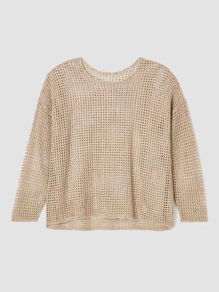 Eileen Fisher Extended Sizing 1X3X Organic Linen DlavRound Neck Top Natural 8211 Shop