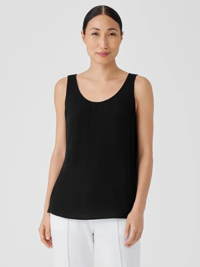 Eileen Fisher Extended Sizing 1X3X Silk Georgette Crepe Scoop Neck Tank Black 8211 Shop