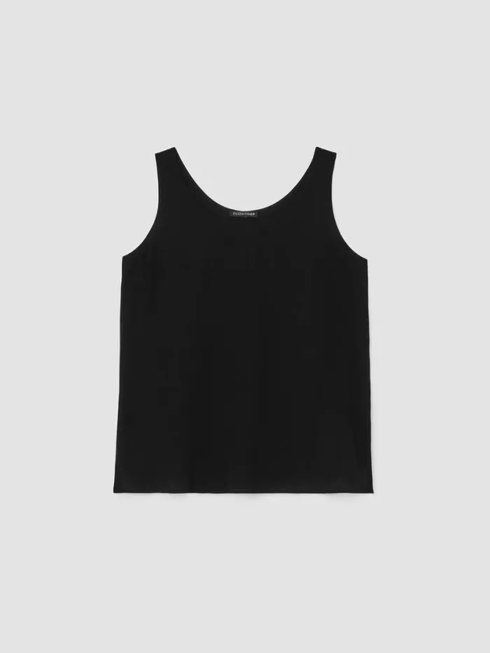Eileen Fisher Extended Sizing 1X3X Silk Georgette Crepe Scoop Neck Tank Black 8211 Shop