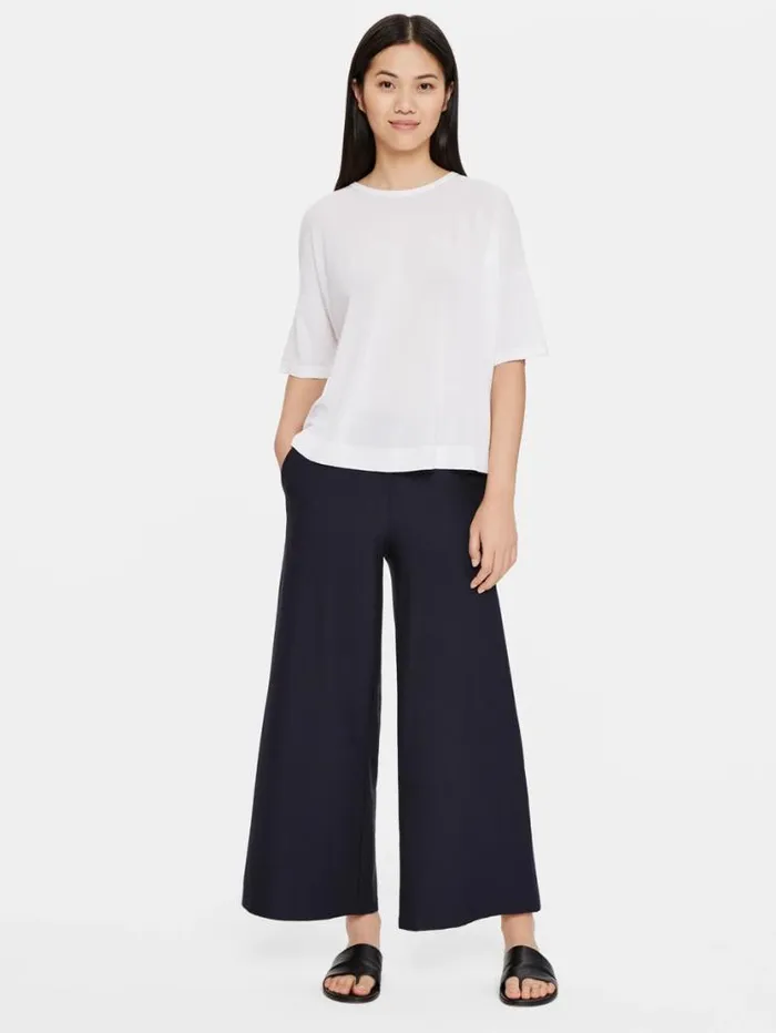 Eileen Fisher Pants Shorts and Jumpsuits Lightweight Washable Stretch Crepe WideLeg Ankle Pant Ink 8211 Shop