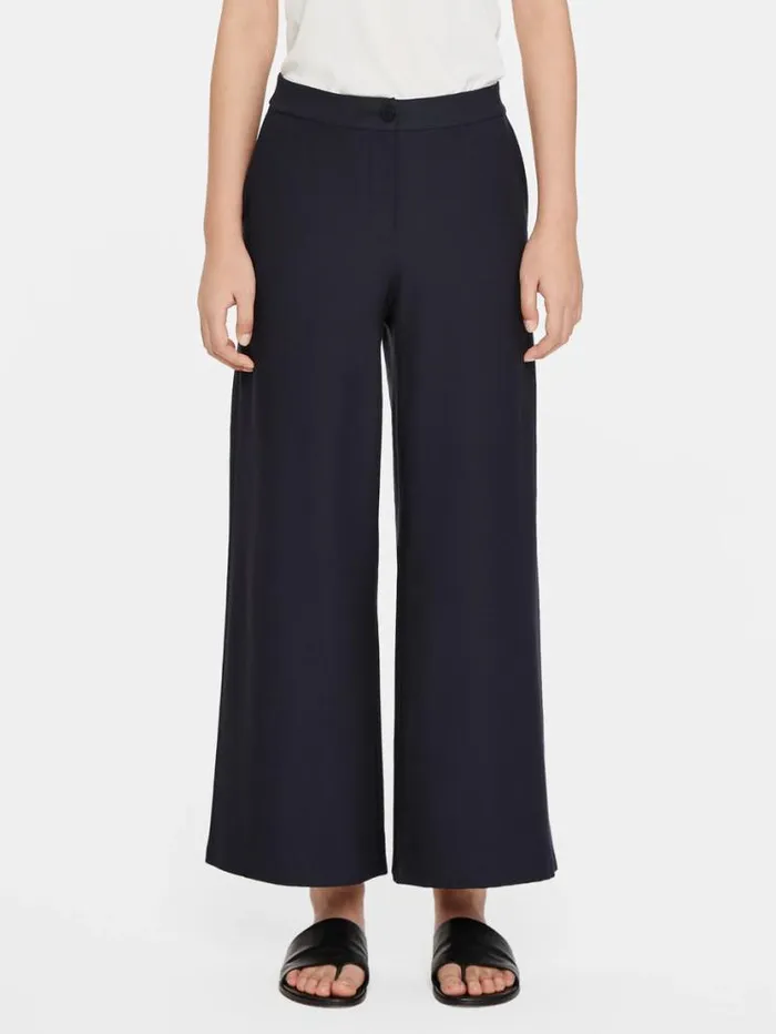 Eileen Fisher Pants Shorts and Jumpsuits Lightweight Washable Stretch Crepe WideLeg Ankle Pant Ink 8211 Shop