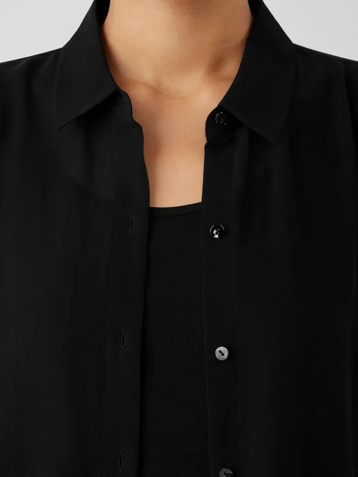 Eileen Fisher Petite Sheer Silk Georgette Classic Collar Long Shirt Black 8211 Shop