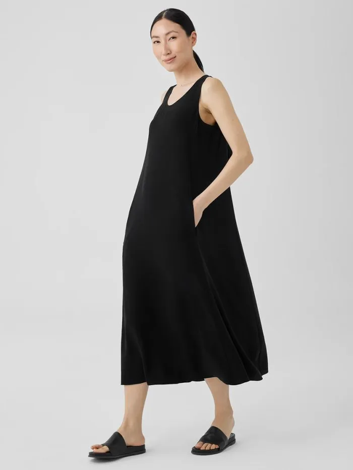 Eileen Fisher Petite Silk Georgette Crepe Scoop Neck Dress Black 8211 Shop