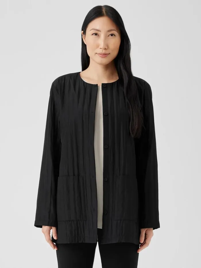 Eileen Fisher Petite Silk Habutai Quilted Round Neck Jacket Black 8211 Shop