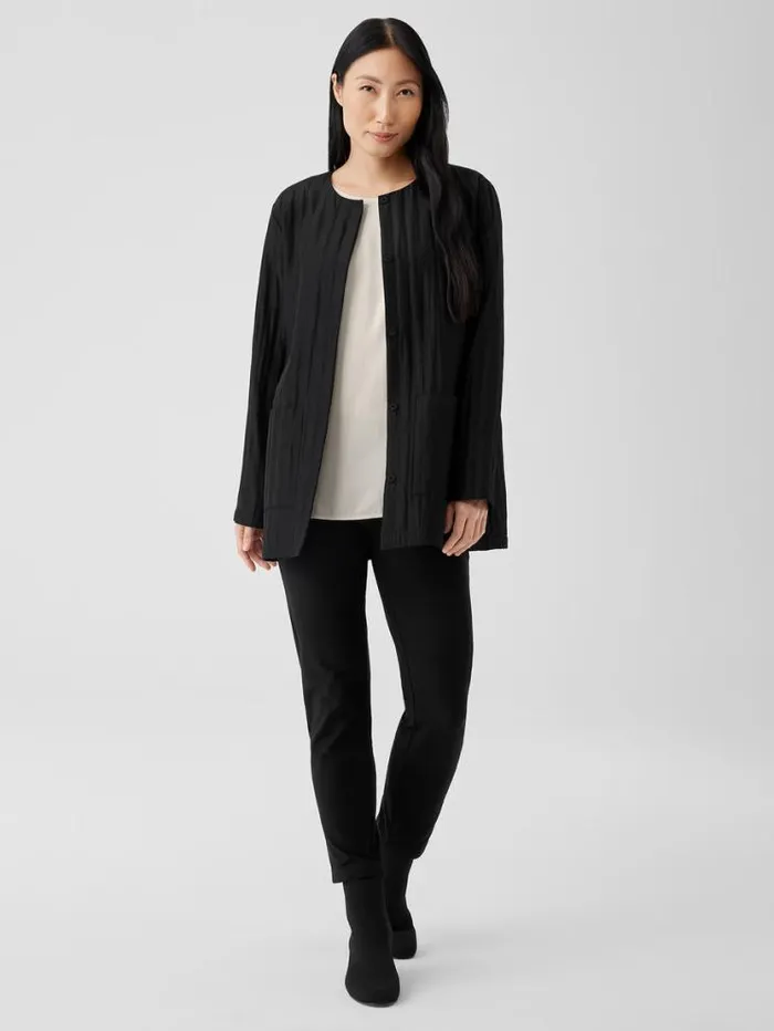 Eileen Fisher Petite Silk Habutai Quilted Round Neck Jacket Black 8211 Shop