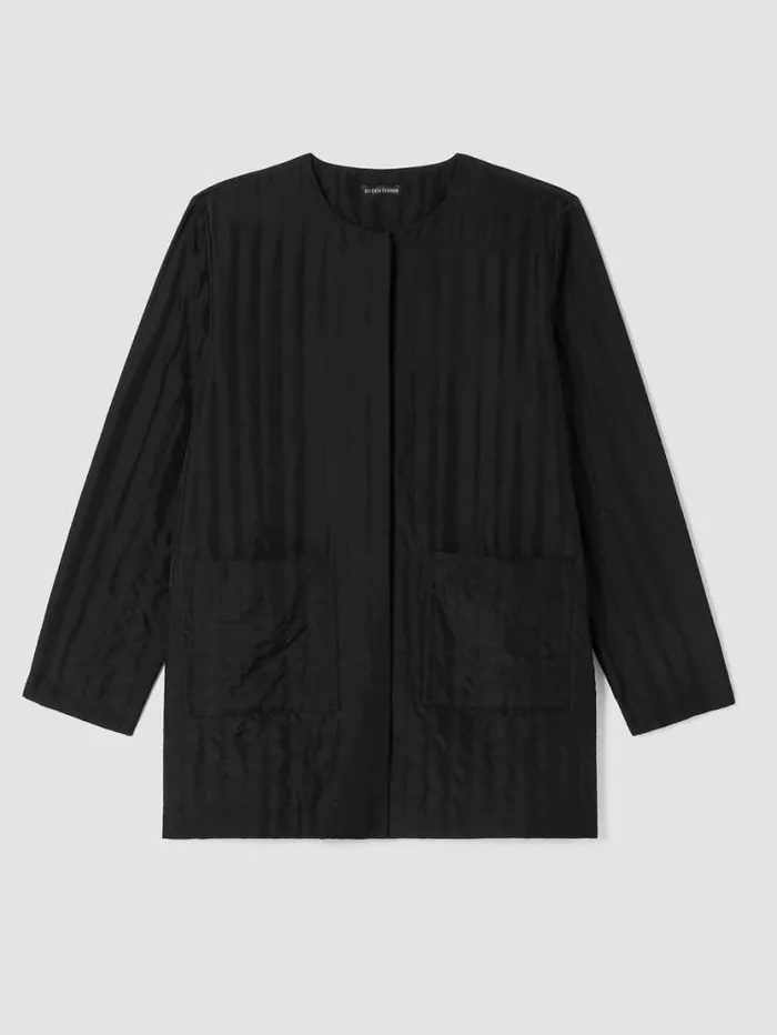 Eileen Fisher Petite Silk Habutai Quilted Round Neck Jacket Black 8211 Shop