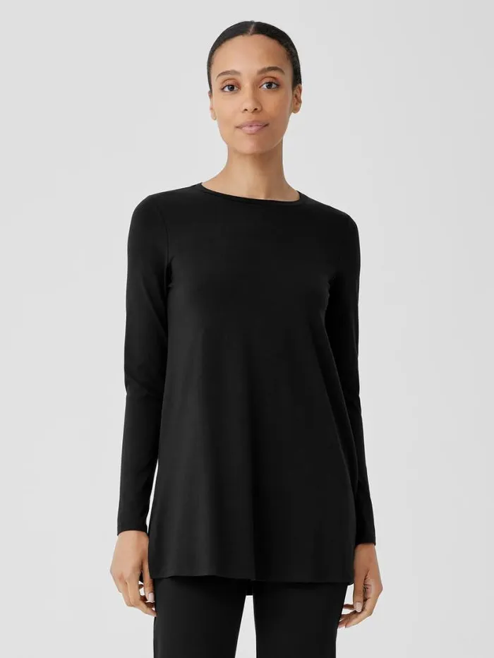Eileen Fisher Petite Stretch Jersey Knit Crew Neck Long Top Black 8211 Shop