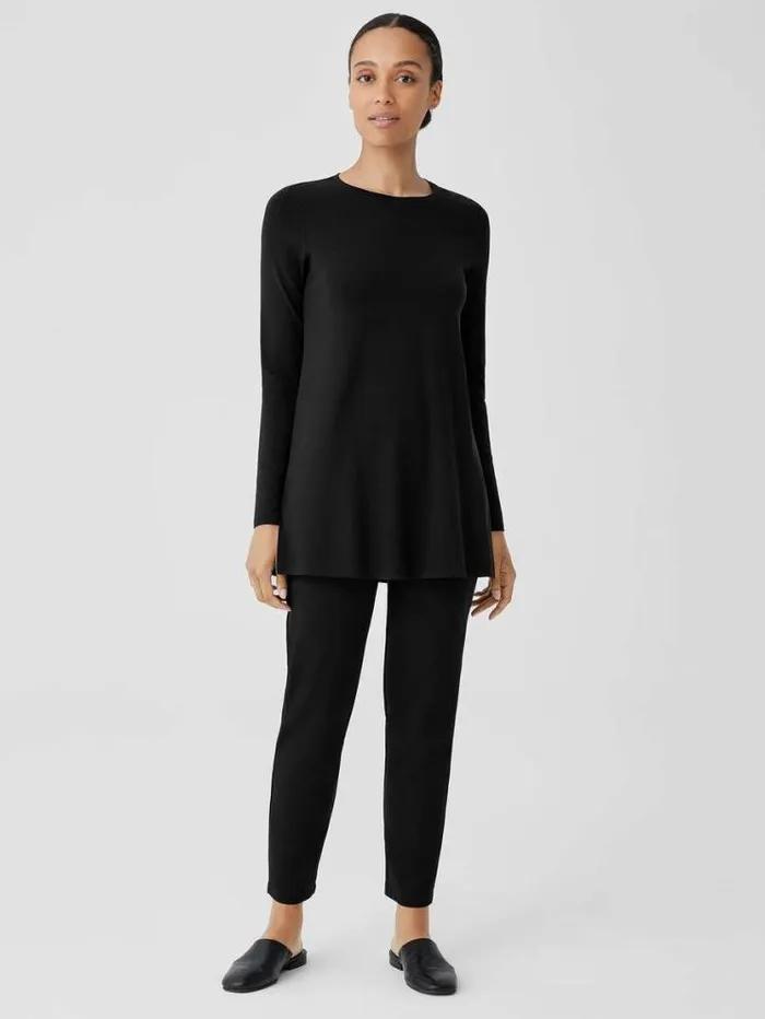 Eileen Fisher Petite Stretch Jersey Knit Crew Neck Long Top Black 8211 Shop