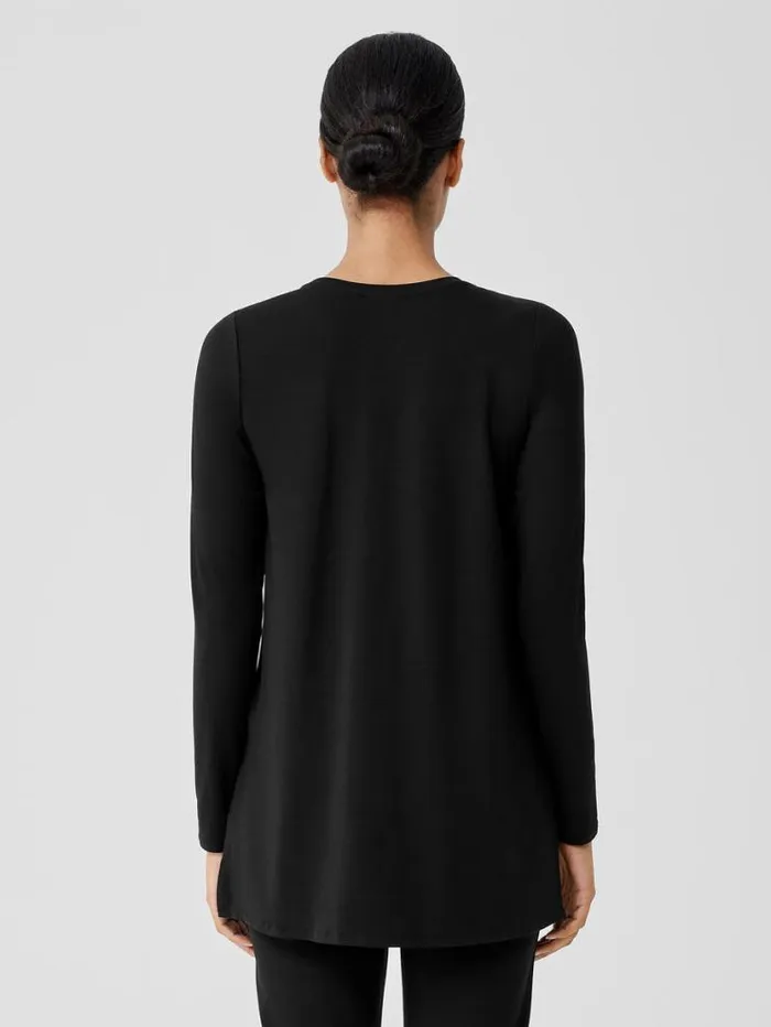 Eileen Fisher Petite Stretch Jersey Knit Crew Neck Long Top Black 8211 Shop