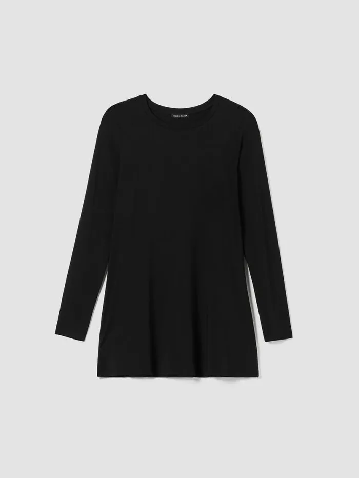 Eileen Fisher Petite Stretch Jersey Knit Crew Neck Long Top Black 8211 Shop