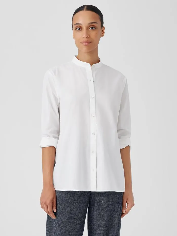 Eileen Fisher Petite Washed Organic Cotton Poplin Band Collar Shirt White 8211 Shop