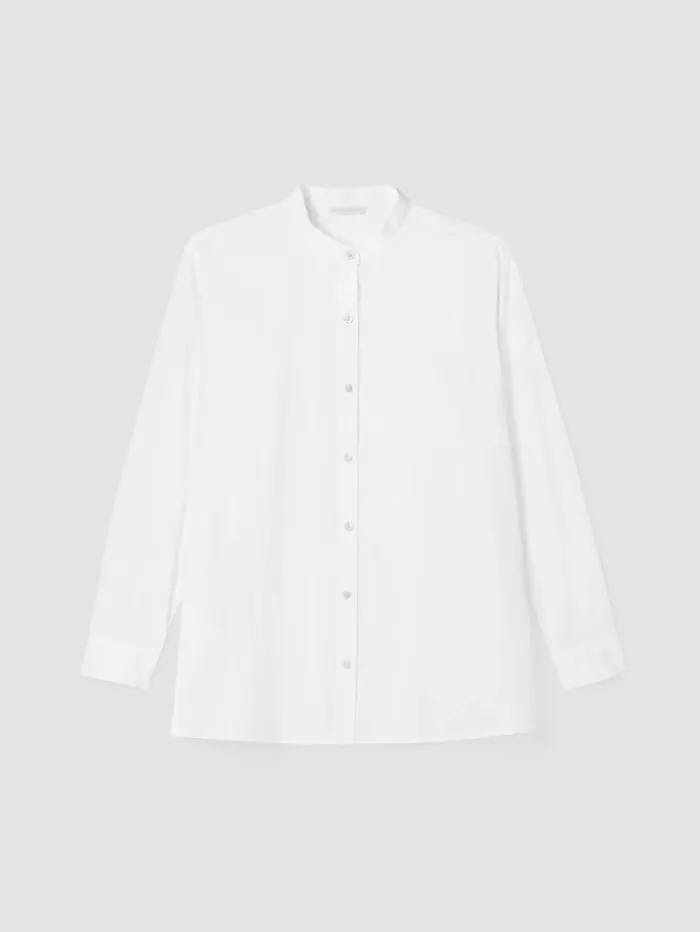 Eileen Fisher Petite Washed Organic Cotton Poplin Band Collar Shirt White 8211 Shop