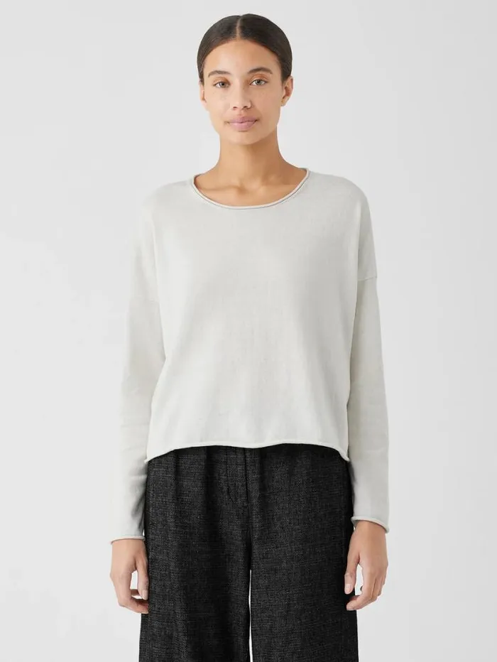 Eileen Fisher Sweaters and Cardigans Peruvian Organic Cotton Crepe Crew Neck Top Bone 8211 Shop