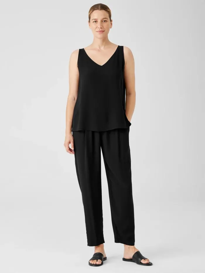 Eileen Fisher Tanks and Camis Silk Georgette Crepe VNeck Top Black 8211 Shop