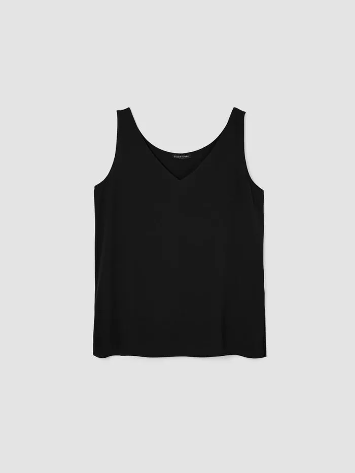 Eileen Fisher Tanks and Camis Silk Georgette Crepe VNeck Top Black 8211 Shop