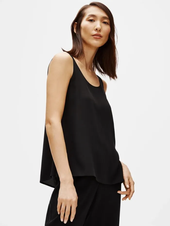 Eileen Fisher Tanks and Camis System Silk Georgette Crepe Tank Black 8211 Shop