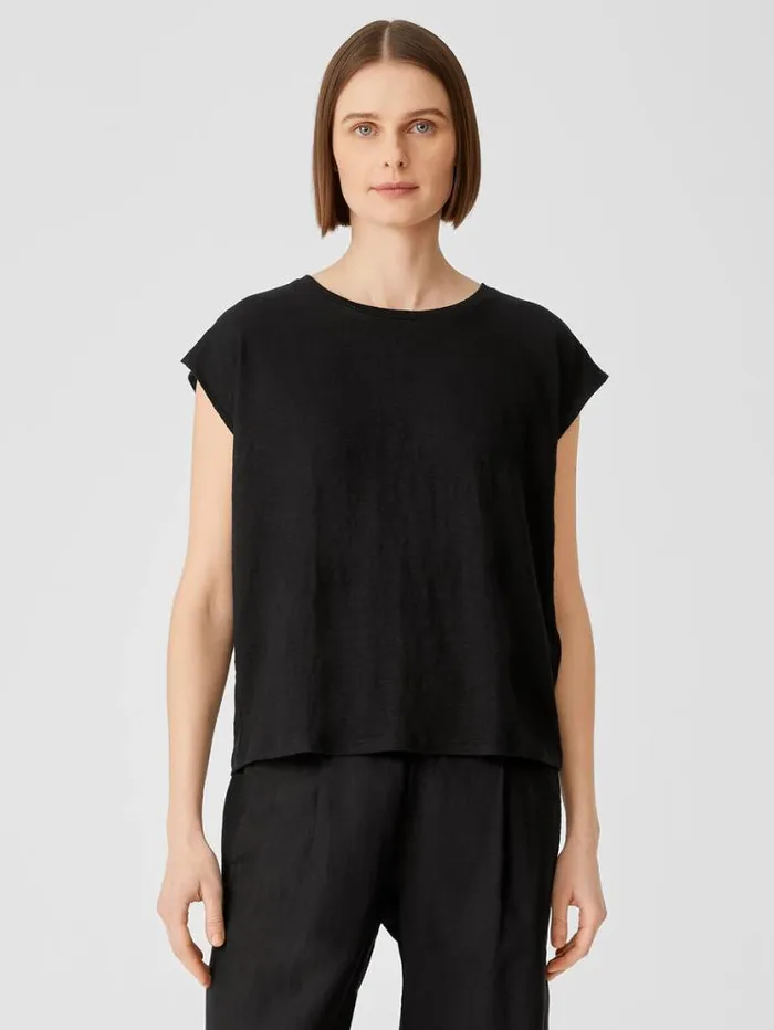 Eileen Fisher Tops and Tees Organic Linen Jersey ShirredBack Top Black 8211 Shop