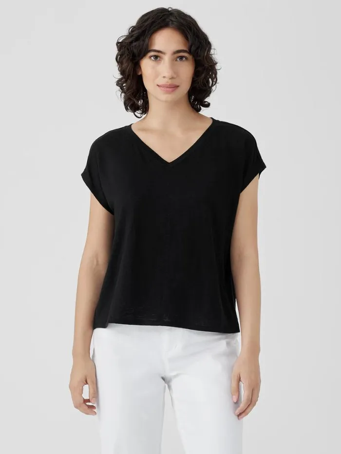 Eileen Fisher Tops and Tees Organic Linen Jersey VNeck Tee Black 8211 Shop