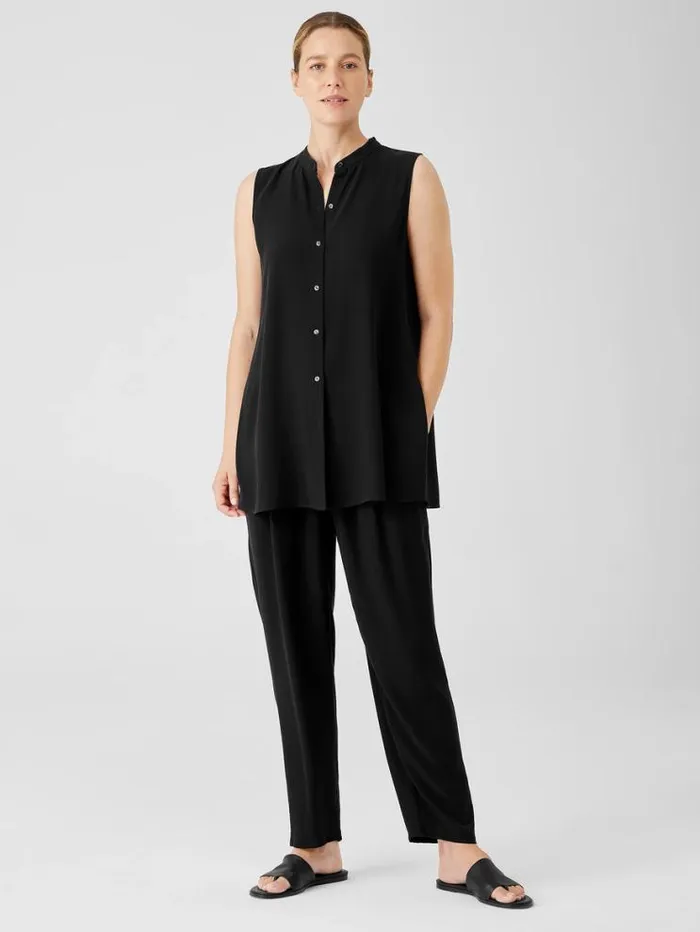 Eileen Fisher Tops and Tees Silk Georgette Crepe Sleeveless Shirt Black 8211 Shop