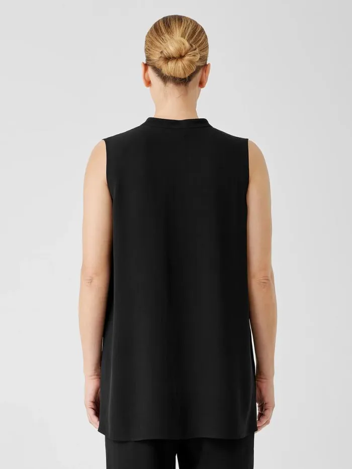 Eileen Fisher Tops and Tees Silk Georgette Crepe Sleeveless Shirt Black 8211 Shop