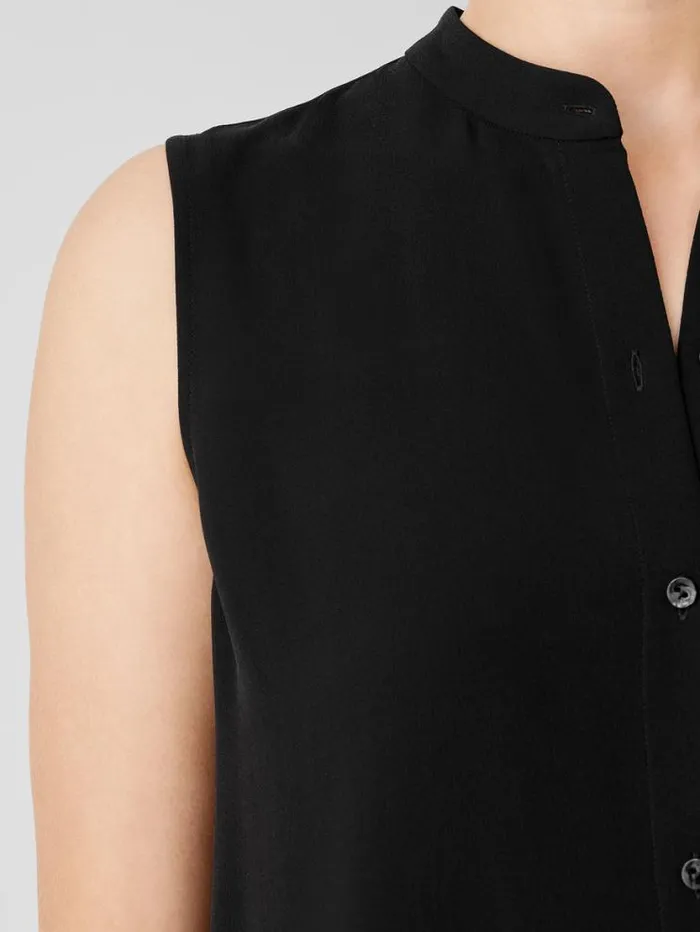 Eileen Fisher Tops and Tees Silk Georgette Crepe Sleeveless Shirt Black 8211 Shop