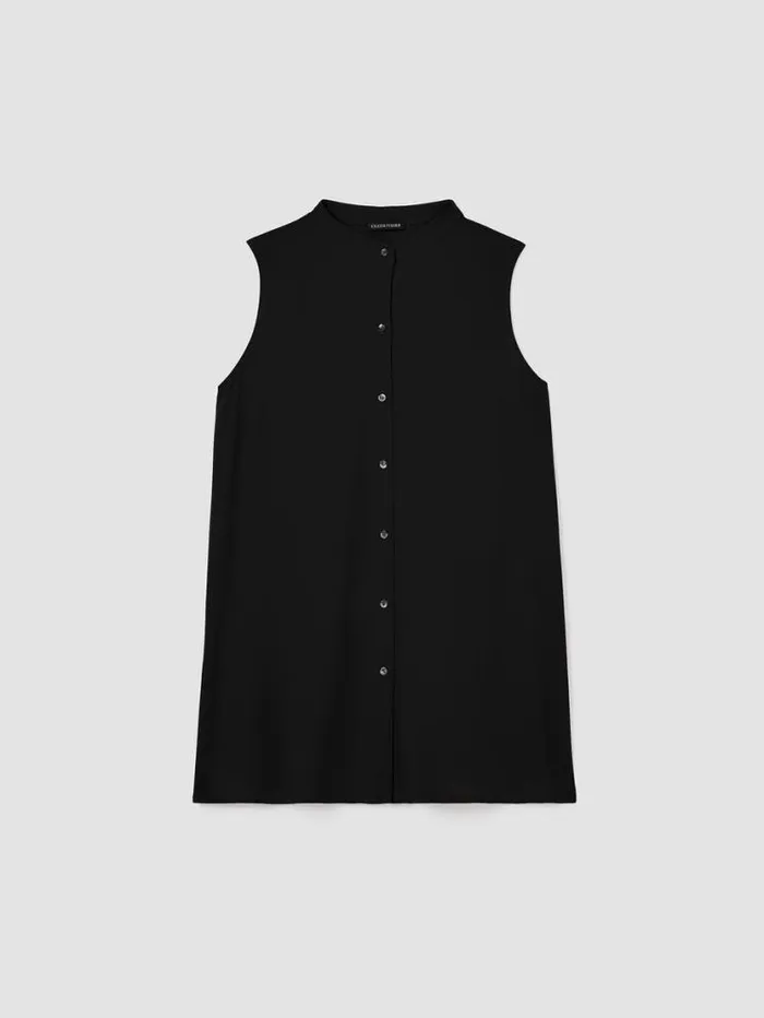 Eileen Fisher Tops and Tees Silk Georgette Crepe Sleeveless Shirt Black 8211 Shop