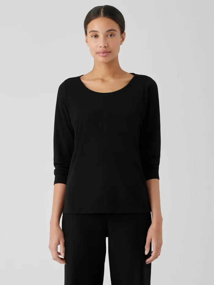 Eileen Fisher Tops and Tees Stretch Silk Jersey Scoop Neck Top Black 8211 Shop