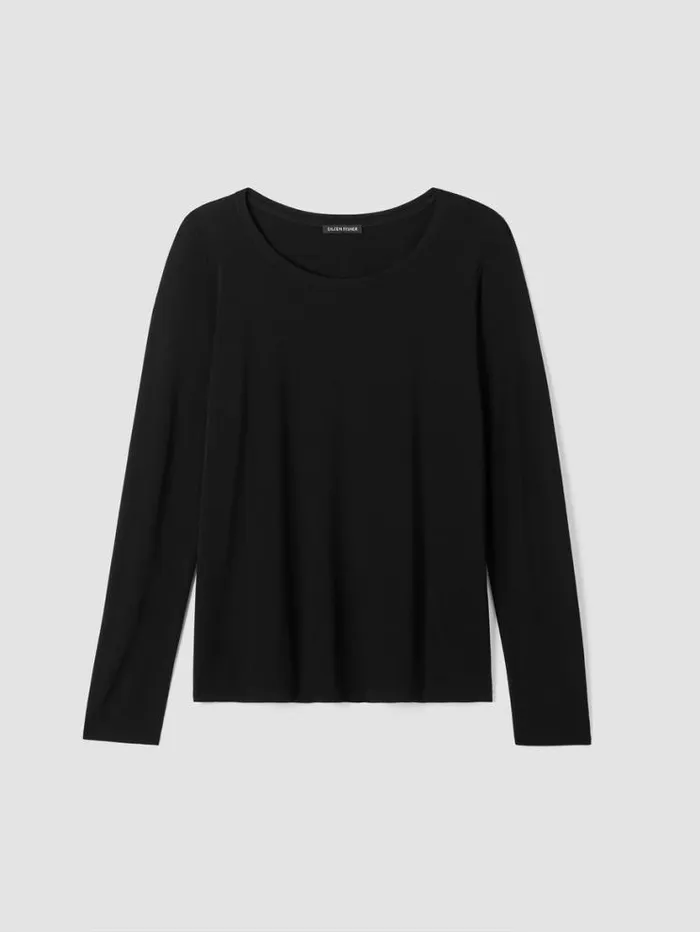 Eileen Fisher Tops and Tees Stretch Silk Jersey Scoop Neck Top Black 8211 Shop
