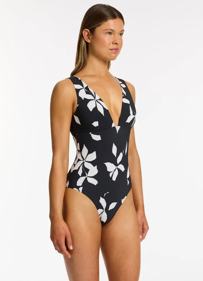 Elora Bloom Plunge One Piece Black Women JETS Australia Fuller Cup One Piece