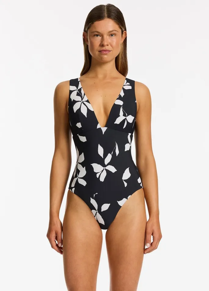 Elora Bloom Plunge One Piece Black Women JETS Australia Fuller Cup One Piece