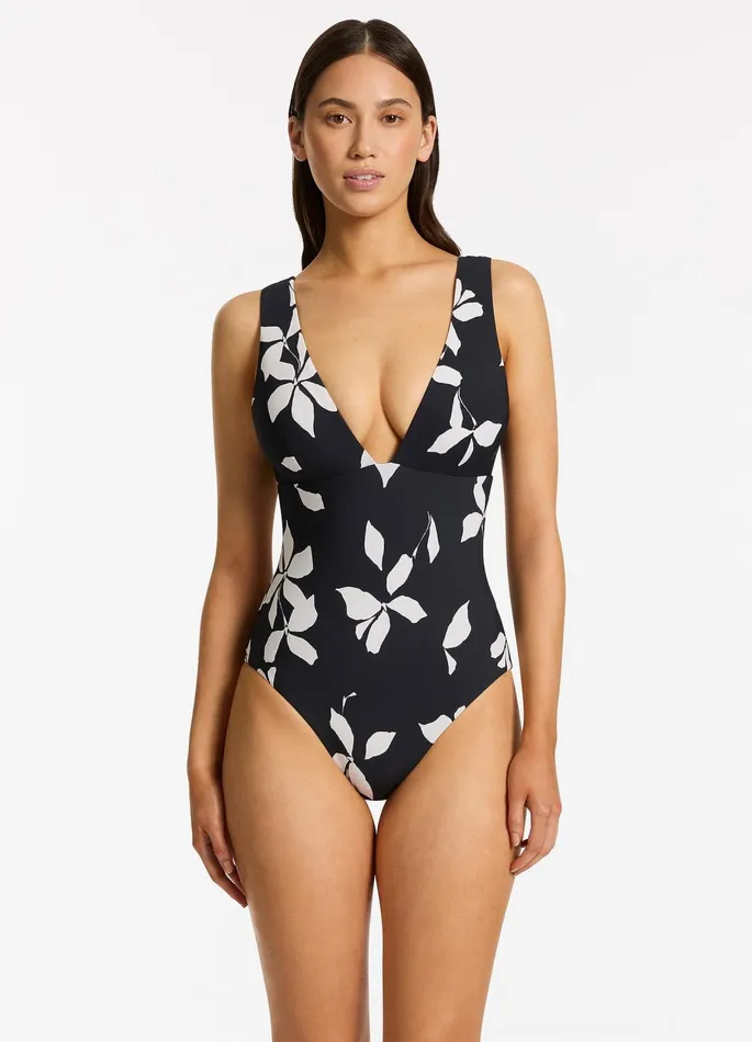 Elora Bloom Plunge One Piece Black Women JETS Australia Fuller Cup One Piece